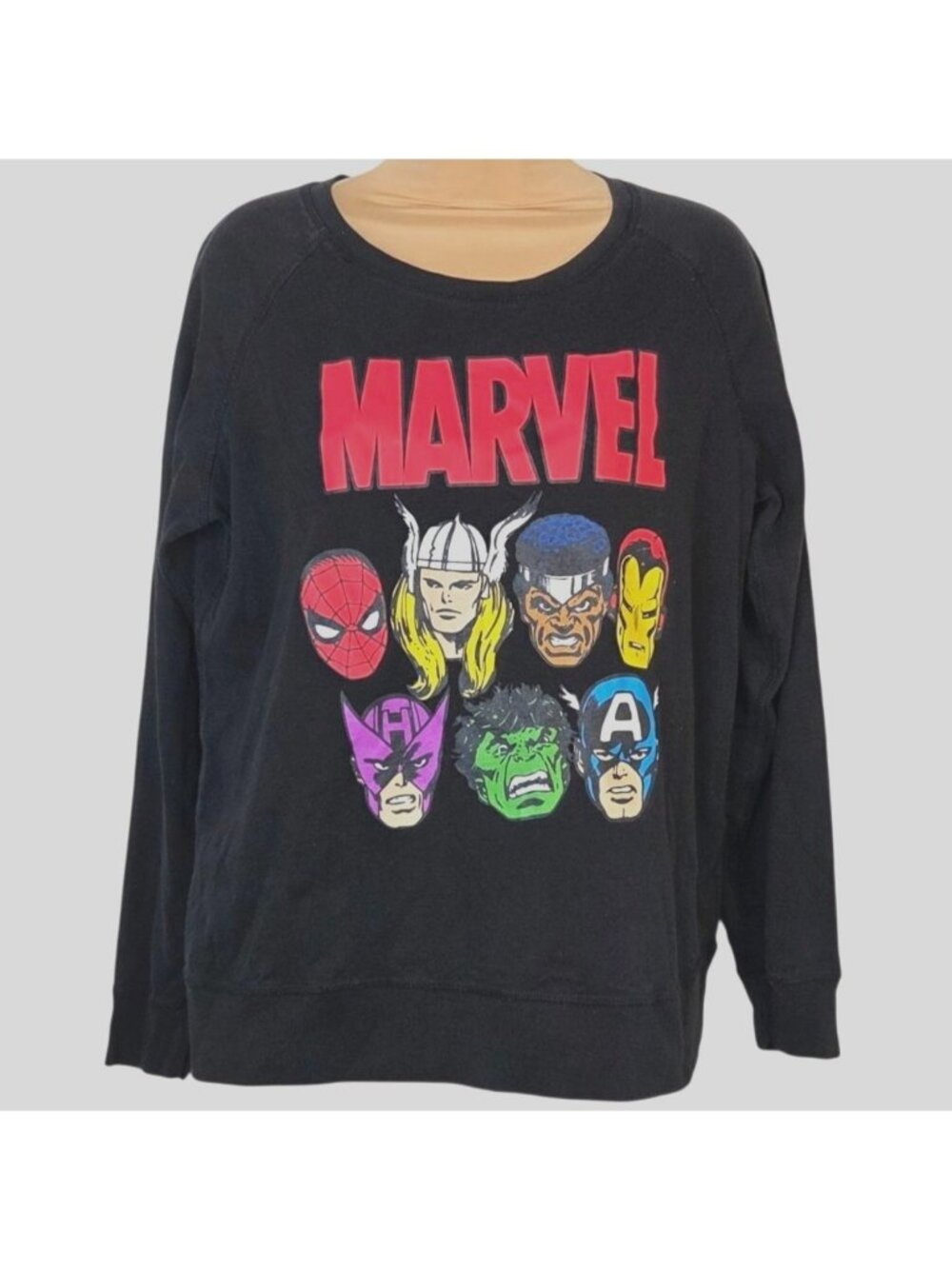 Marvel Black Graphic Sweatshirt Iconic Superheroes Thor Spiderman Hulk XL 15/17